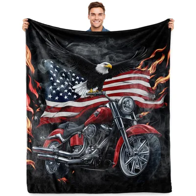 Patriotic Motorcycle Blanket with Eagle and Flag
