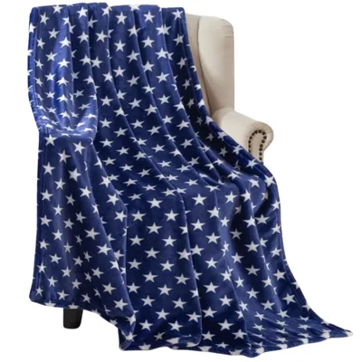 Navy Blue Star Blanket: Patriotic White Stars Fleece Throw