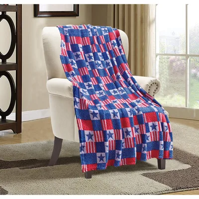 American Flag Patchwork Blanket: Red, White and Blue Squares