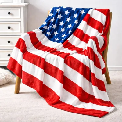 Plush Red and White Blanket with Stars and Stripes for Your Home