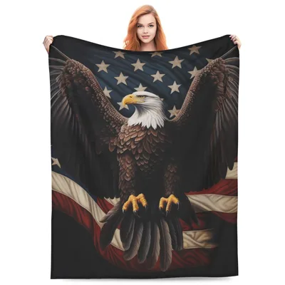 Patriotic Eagle Blanket: Bald Eagle Over the Stars and Stripes