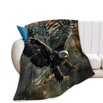 Bald Eagle Blanket with a Flag Backdrop for Patriotic Homes