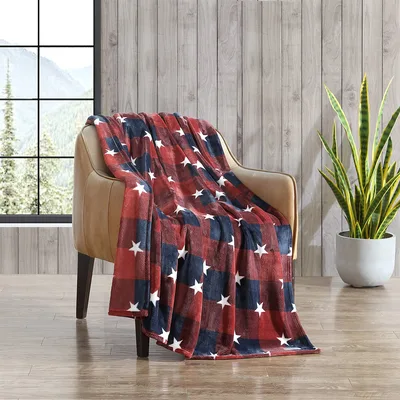 Patriotic Plaid Blanket with Stars for Every Couch