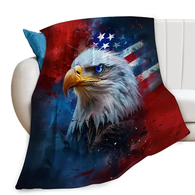 Bald Eagle Patriotic Flag Blanket for Your Couch
