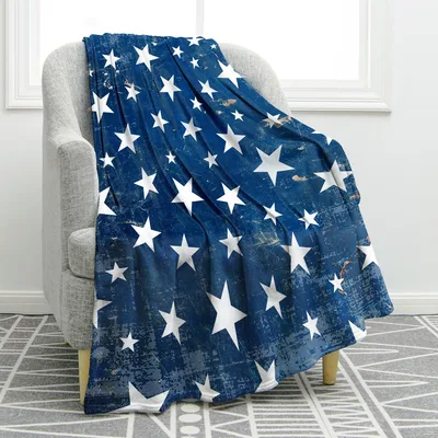 Distressed Blue Stars Blanket for Patriotic Homes
