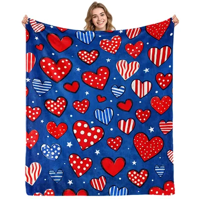 Patriotic Hearts Blanket: Red, White and Blue Hearts on Navy