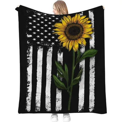 Sunflower Flag Blanket for Patriotic Sunflower Lovers