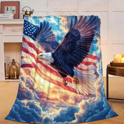 Eagle Over Flag Blanket for Patriotic Homes and Gifts