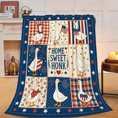 Patriotic Geese American Flag Blanket featuring a patchwork of geese