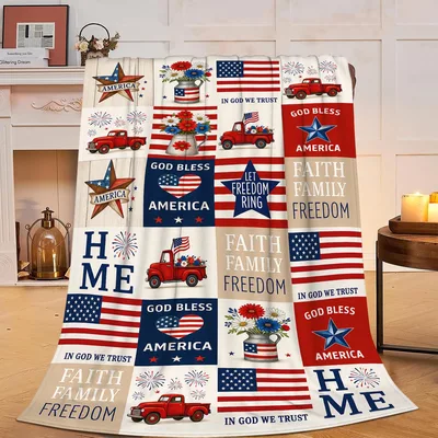 Patriotic Americana Blanket: Stars, Trucks and Flags