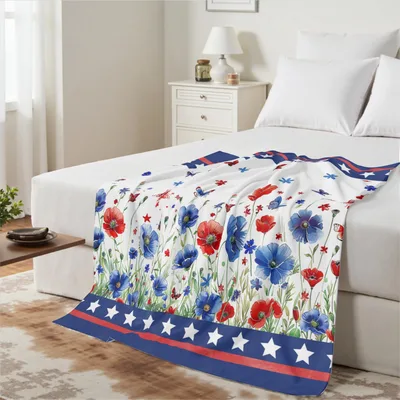 Patriotic Wildflower Blanket for Summer Red, White and Blue Days