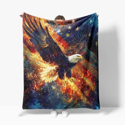 Soaring Eagle Over American Blanket: Bald Eagle and Flag Throw
