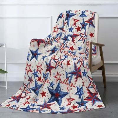 Red White and Blue Blanket With Patriotic Stars Pattern