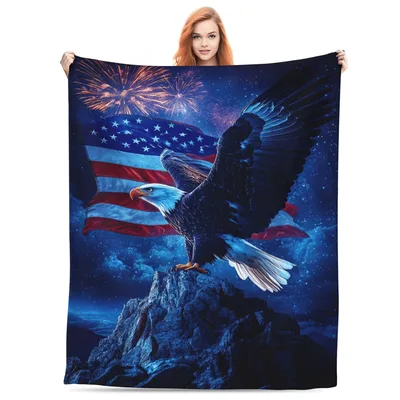 Eagle Atop Rocky Peak Blanket for Patriotic Nights