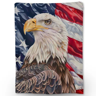 Bald Eagle Portrait with Stars Blanket for Patriotic Homes
