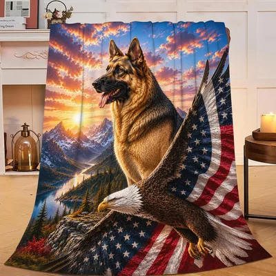 German Shepherd Eagle Flag Blanket for Patriots