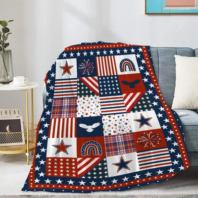 American Flag Quilt Blanket Patriotic Patchwork Design for Home