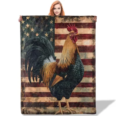 American Flag Rooster Blanket for Patriotic Farm Lovers