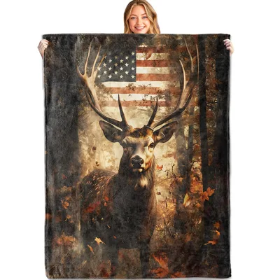 Patriotic Buck Blanket for Flag-Loving Hunters and Outdoor Fans