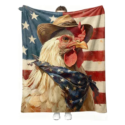 Patriotic Rooster Blanket: Stars, Stripes and a Cowboy Hat