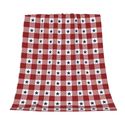 Patriotic Stars Gingham Pattern Blanket for July 4th Celebrations