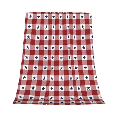 Patriotic Gingham Stars Blanket: Red White and Blue Checkered Design