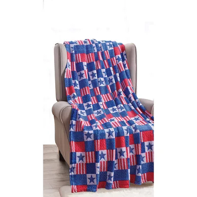 Blue Star Checkerboard Flag Blanket - Patriotic Patchwork Design