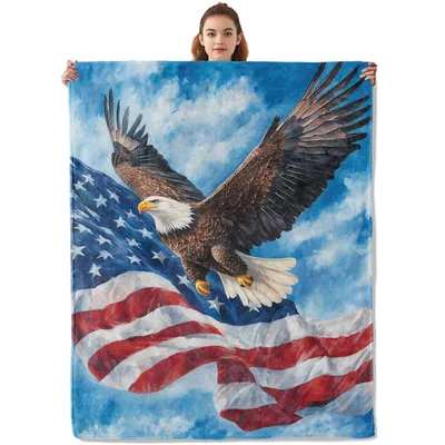 Soaring Eagle Over Waving Blanket for Patriotic Homes