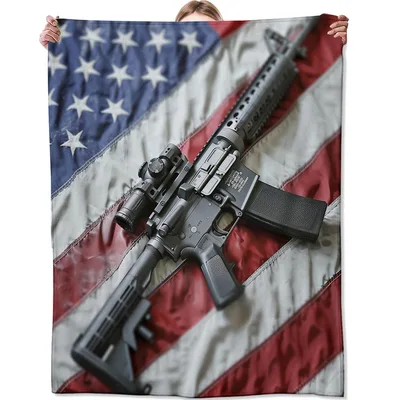Rifle Flag Blanket: Patriotic Rifle on Stars and Stripes