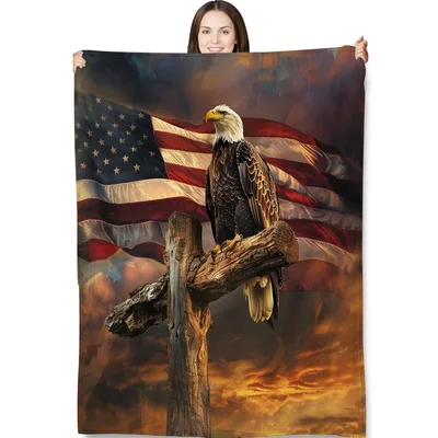 American Eagle on Branch Blanket for Patriotic Homes