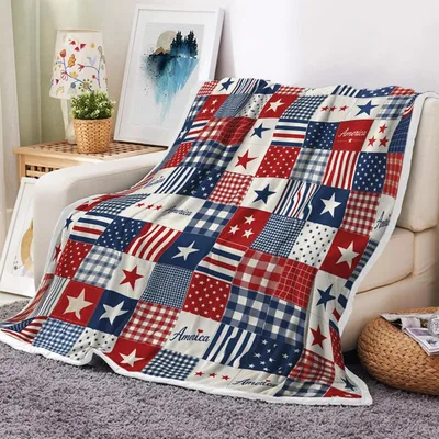 Patriotic Patchwork Quilt Pattern Blanket for Red, White and Blue Fans