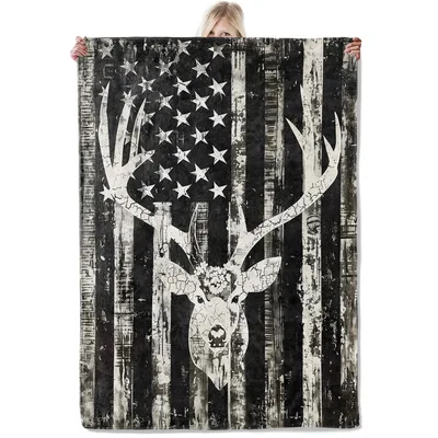 Deer Hunter Flag Blanket for Hunting Fans and Cabin Lovers