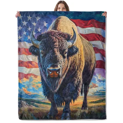 American Bison Blanket for Flag-Loving Plains Fans