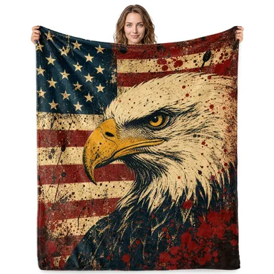 American Eagle Holiday Blanket: Vintage Bald Eagle and Flag Design