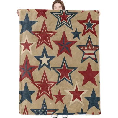 Vintage Americana Blanket: Patriotic Stars in Red, Blue and Cream