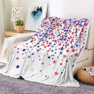 Scattered Stars on White Blanket: Patriotic Star Pattern for Home