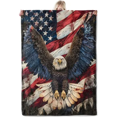 Eagle Spreading Wings Over Blanket: Bald Eagle and Flag