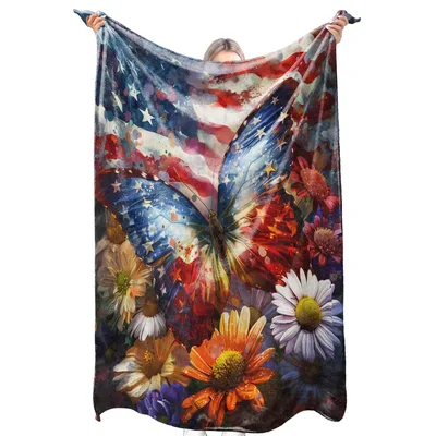 American Flag Butterfly Blanket: Patriotic Wings and Wildflowers