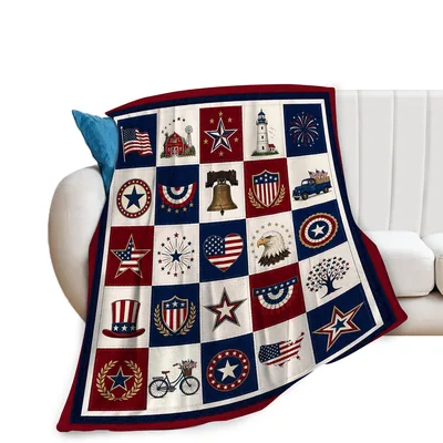 Patriotic Americana Quilt Blanket Celebrating Classic US Symbols