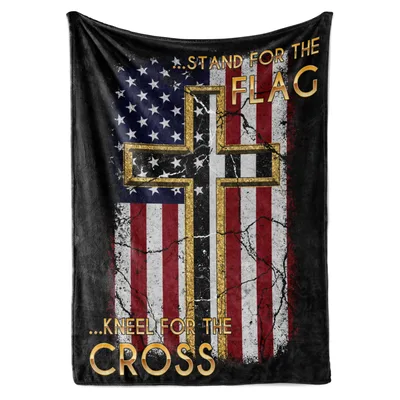 Flag and Cross Glory Blanket featuring a distressed American flag