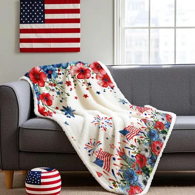 Patriotic Floral Blanket for Summer Red, White and Blue Days