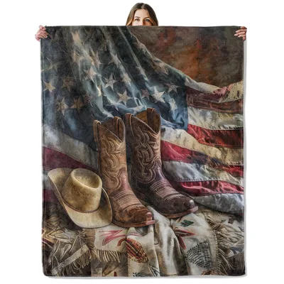 Western Patriotic Blanket: Boots and Flag Design