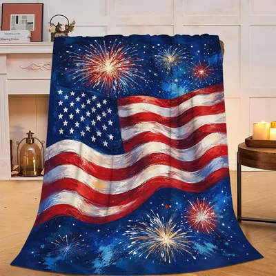 Painted American Flag Blanket with Fireworks Design