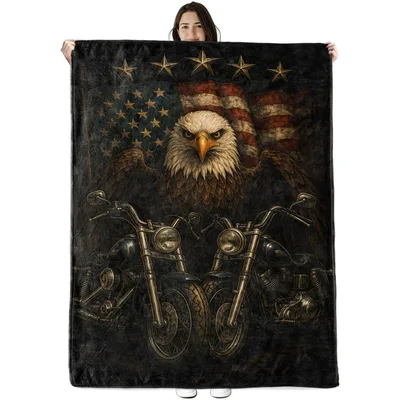 Patriotic Biker Blanket: Eagle, Flag and Chrome