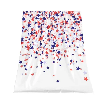 Red and Blue Falling Blanket: Stars Scattered Across White