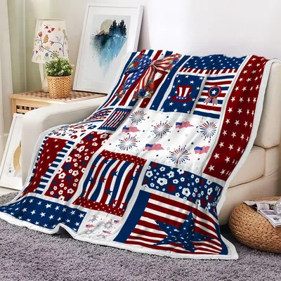 Patriotic Patchwork Flag Stars Blanket for Summer Cookouts