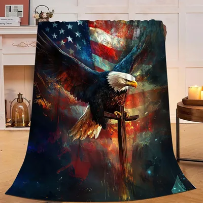 Bald Eagle with American Flag Blanket
