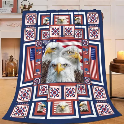 Bald Eagle with American Blanket: Patriotic Eagle and Flag Design