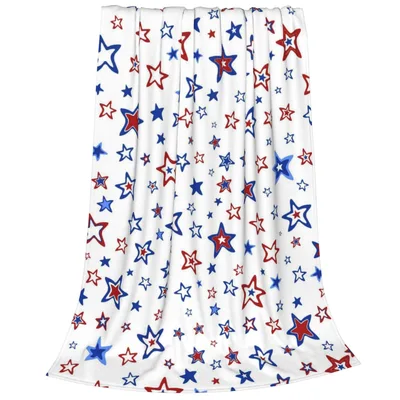 Red Blue Stars Pattern Blanket featuring scattered red