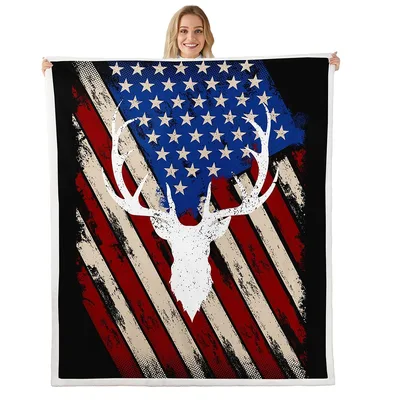 American Flag Deer Antlers Blanket: Rustic Patriotic Design